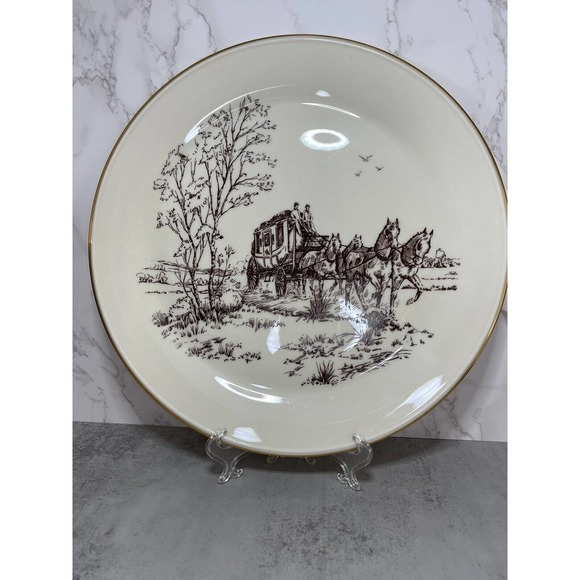 Lenox USA Special 12.5" Stagecoach Scene Chop Plate Serving Platter Gold Trim - Picture 1 of 9